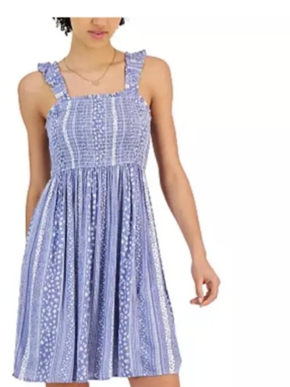 Pink Rose Printed Ruffle Strap Smocked A line Dress Small